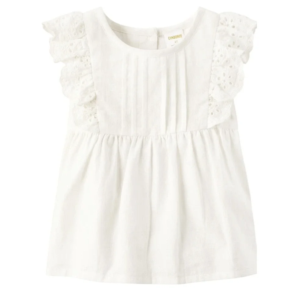 NWT Gymboree The Linen Shop Top Girls 12-18 Month Shirt Lace Ruffle Cap Sleeve‎